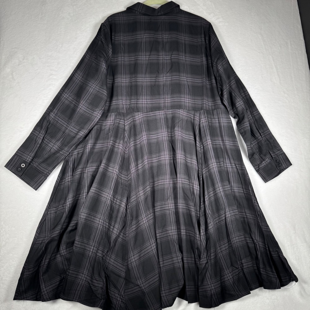 Torrid Shadow Plaid Button Front Shirt Kimono Dress Grey Black NWT 2 2X | Goth - Picture 2 of 11